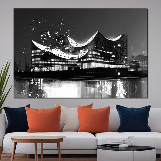 Wandbild Städte Hamburg Elbphilharmonie Architektur schwarz weiß Spiegelung