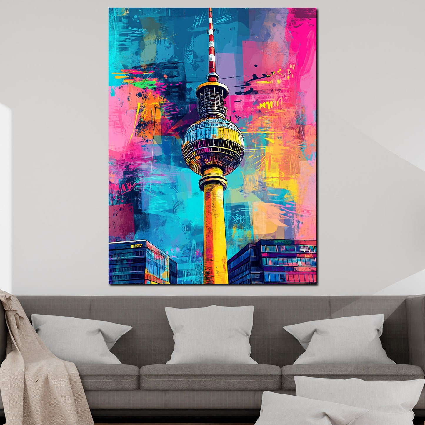 Wandbild Städte Pop Art Berlin Fernsehturm bunt