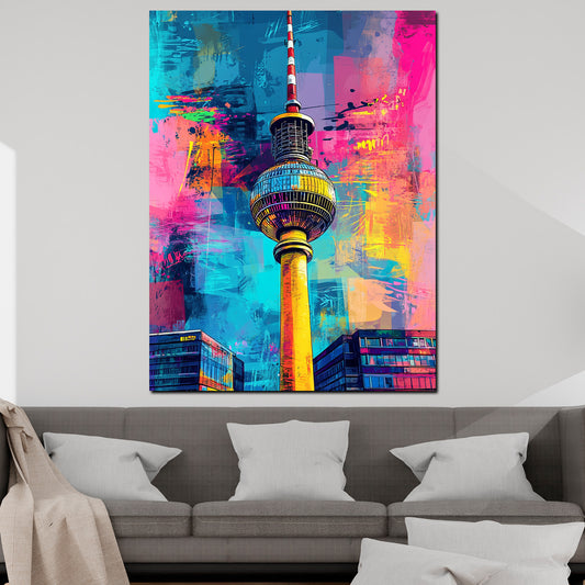 Wandbild Städte Pop Art Berlin Fernsehturm bunt