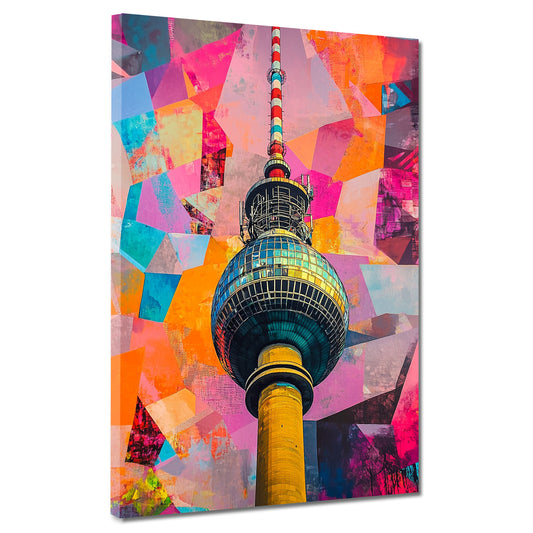 Wandbild Städte Pop Art Berlin Fernsehturm farbenfroh geometrisch abstrakt