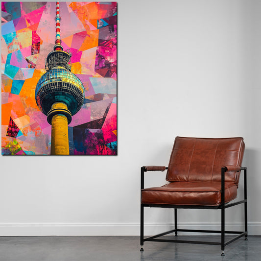 Wandbild Städte Pop Art Berlin Fernsehturm farbenfroh geometrisch abstrakt