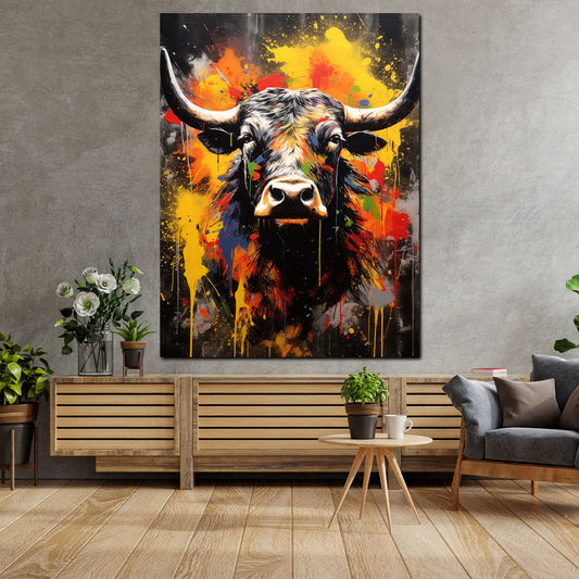 Wandbild Stier Pop Art abstrakt splatter