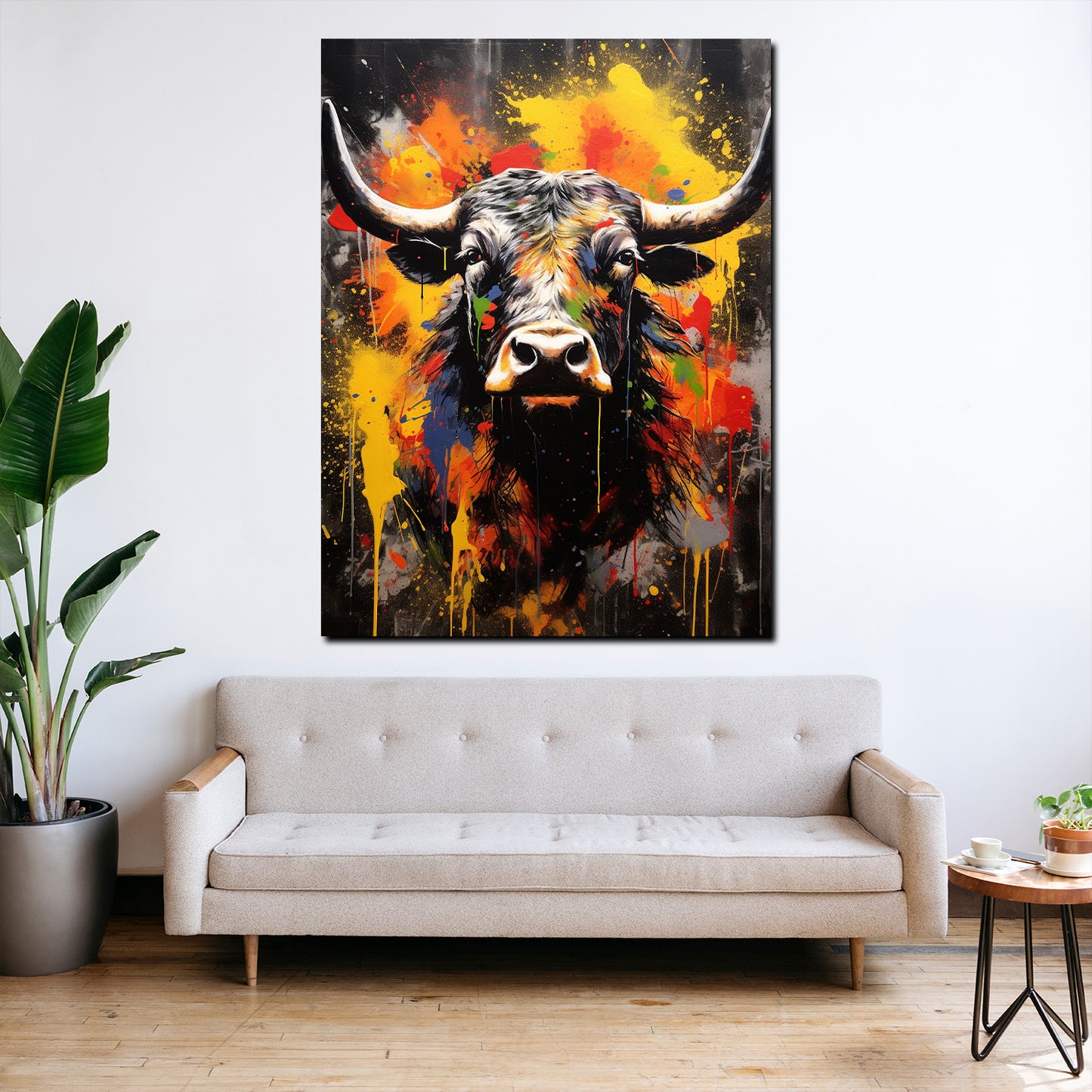 Wandbild Stier Pop Art abstrakt splatter