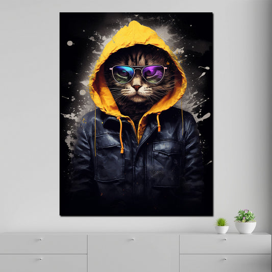 Wandbild Street Art Katze im Hoodie und Sonnenbrille