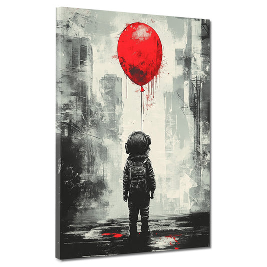 Wandbild Street Art Kind roter Ballon Kopfhörer