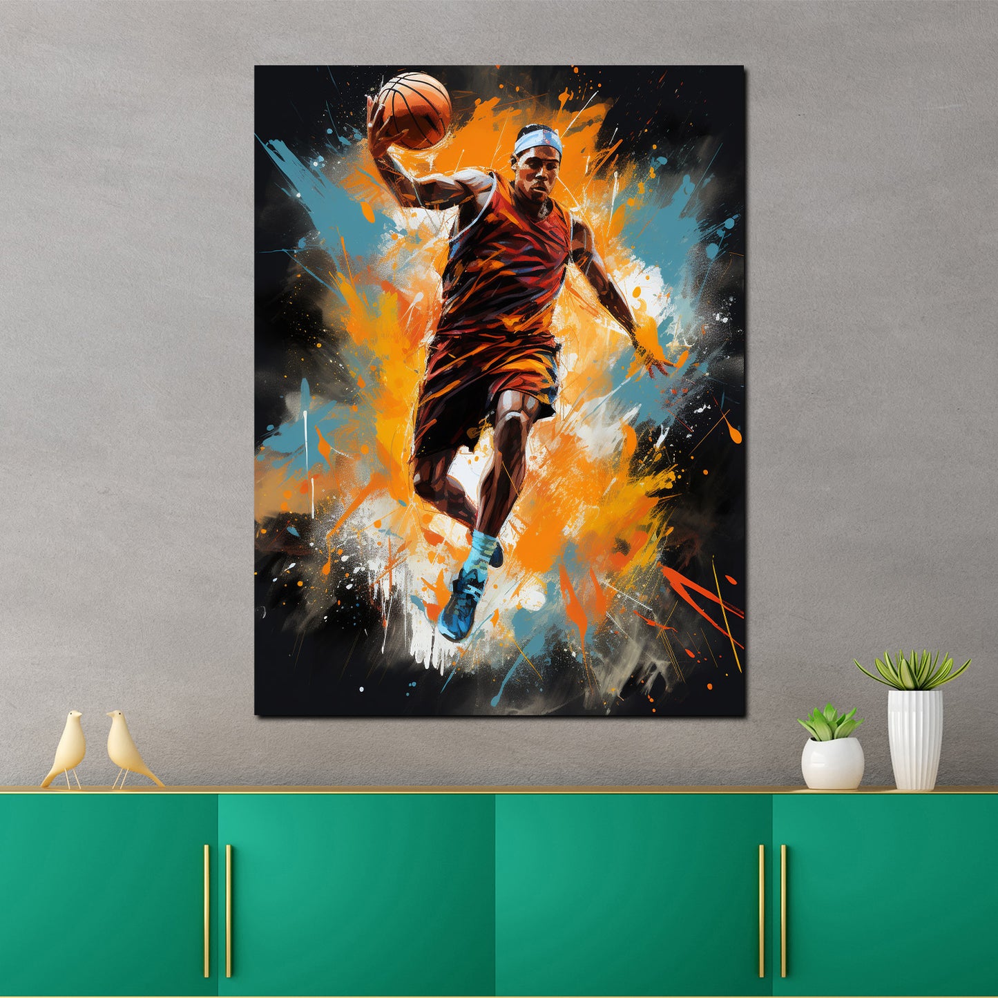 Wandbild Street Art Mann mit Basketball Painting Style