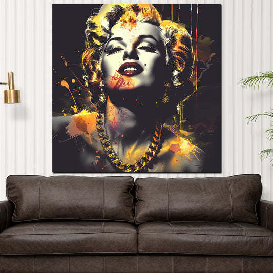 Wandbild Pop Art Marylin mit Goldkette