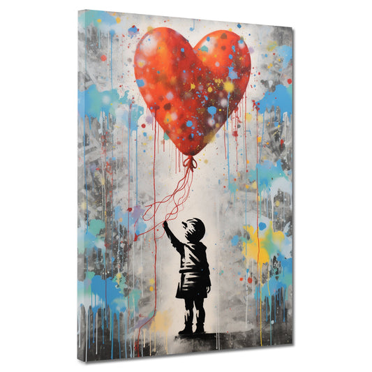 Wandbild Street Art abstrakt kleines Mädchen mit Herz Ballon