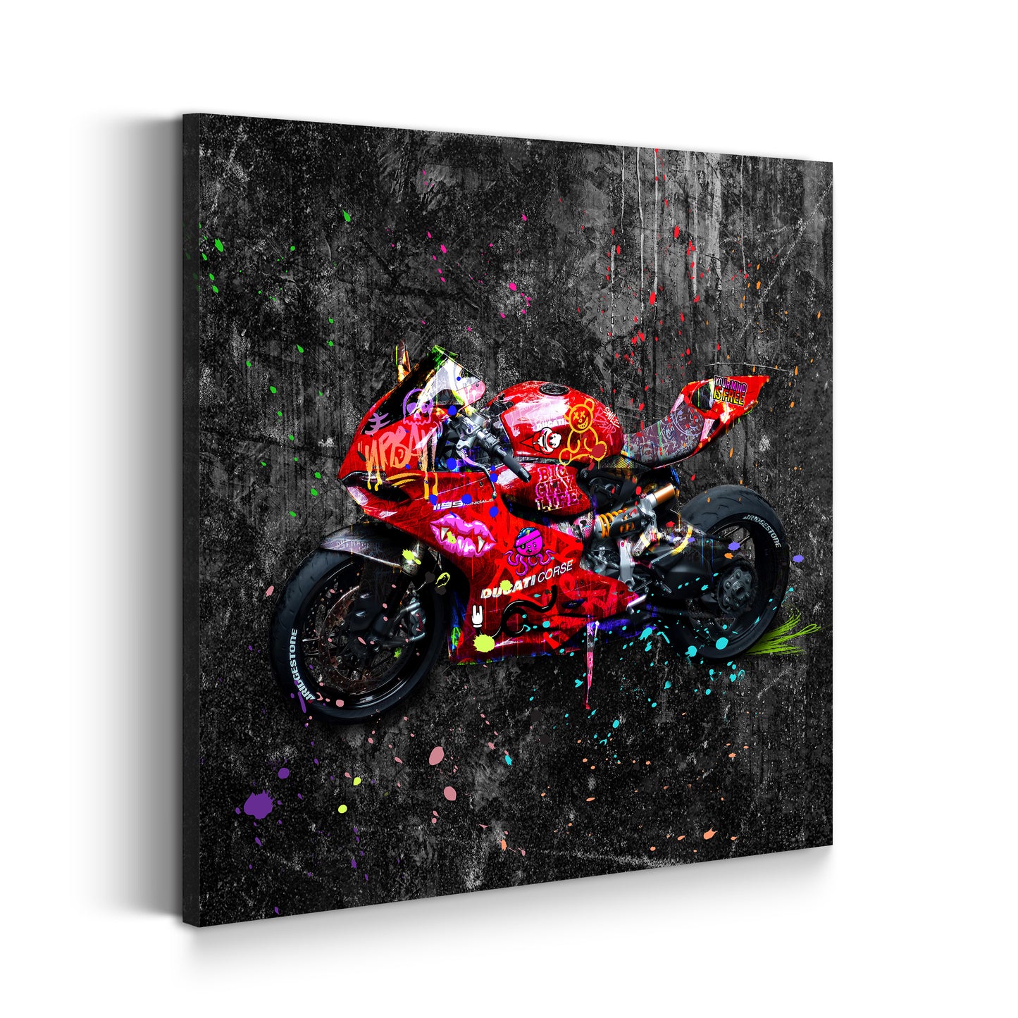 Wandbild Street Art rotes Motorrad Colour Splash