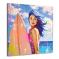 Wandbild Surferin am Meer in lebendigen Farben