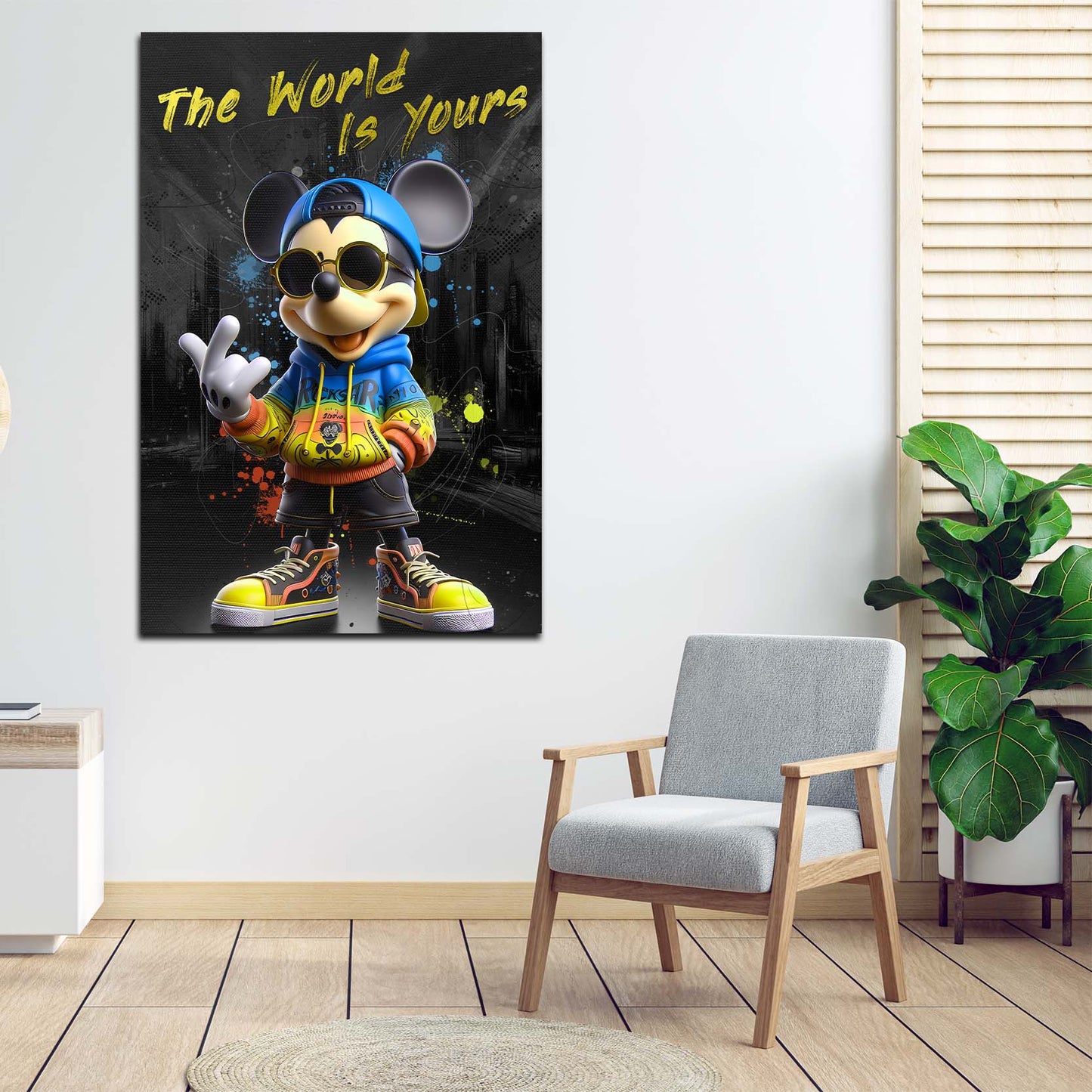 Wandbild Pop Art Maus Motivation Design Comic "The World Is Yours"