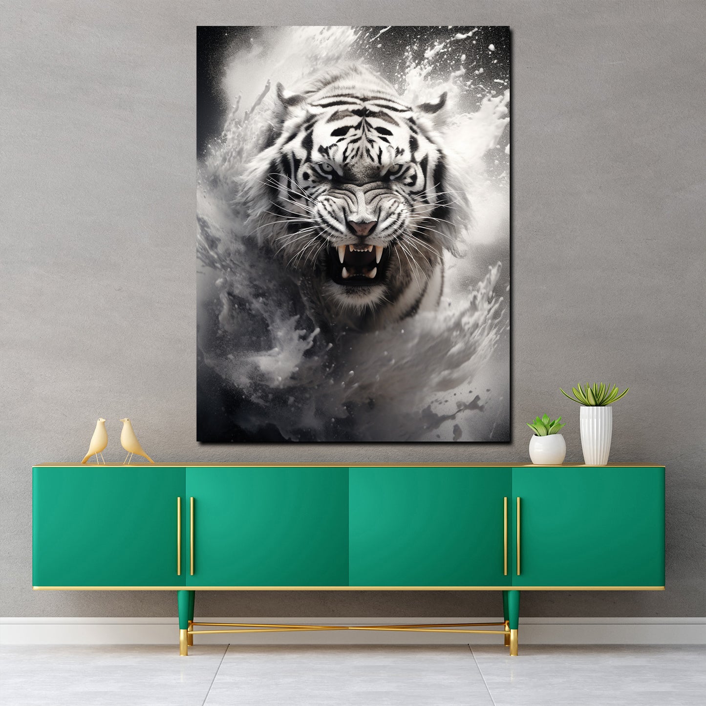 Wandbild Tiger frontal schwarz weiß