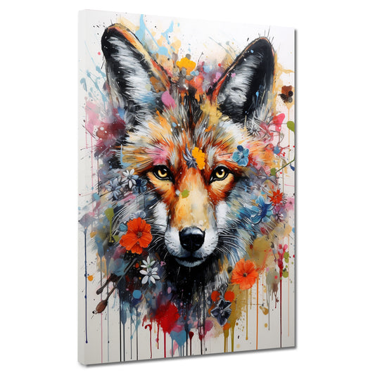 Wandbild Wolf Pop Art abstrakt mit Blumen