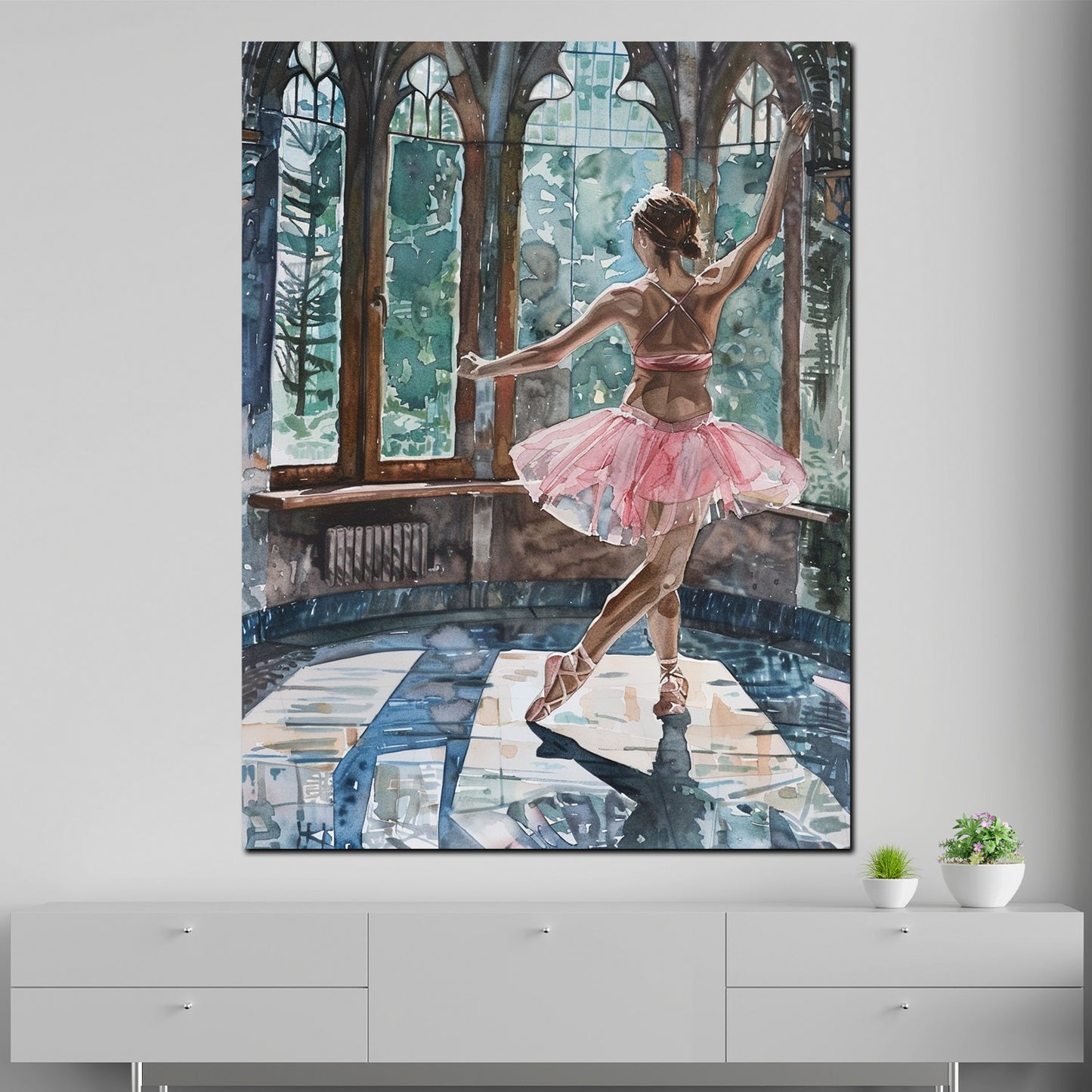 Wandbild abstrakt Ballerina in einem sonnendurchfluteten Raum