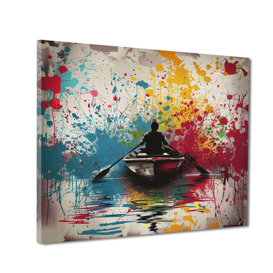 Wandbild abstrakt Boot auf buntem See Pop Art