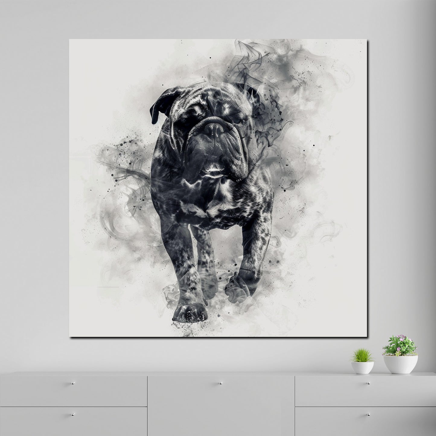 Wandbild abstrakt Bulldogge Rauchkunst