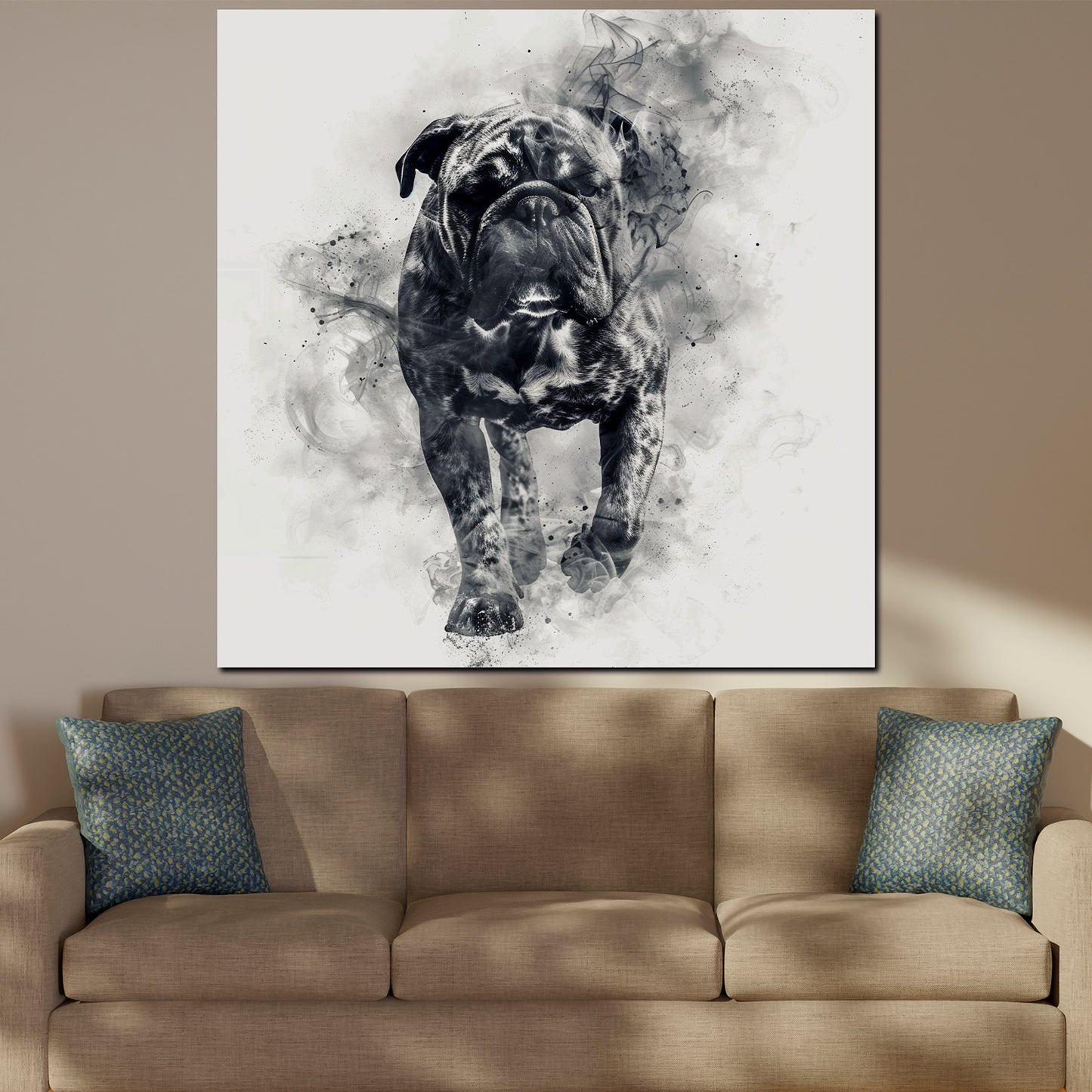 Wandbild abstrakt Bulldogge Rauchkunst