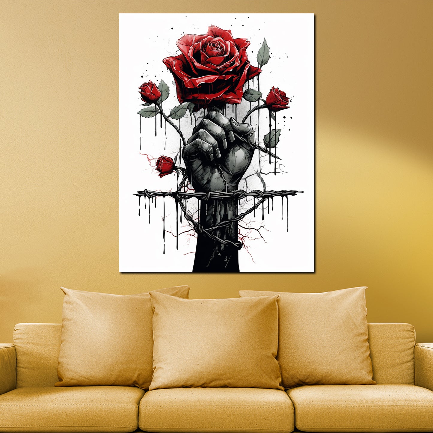 Wandbild abstrakt Faust mir rote Rosen