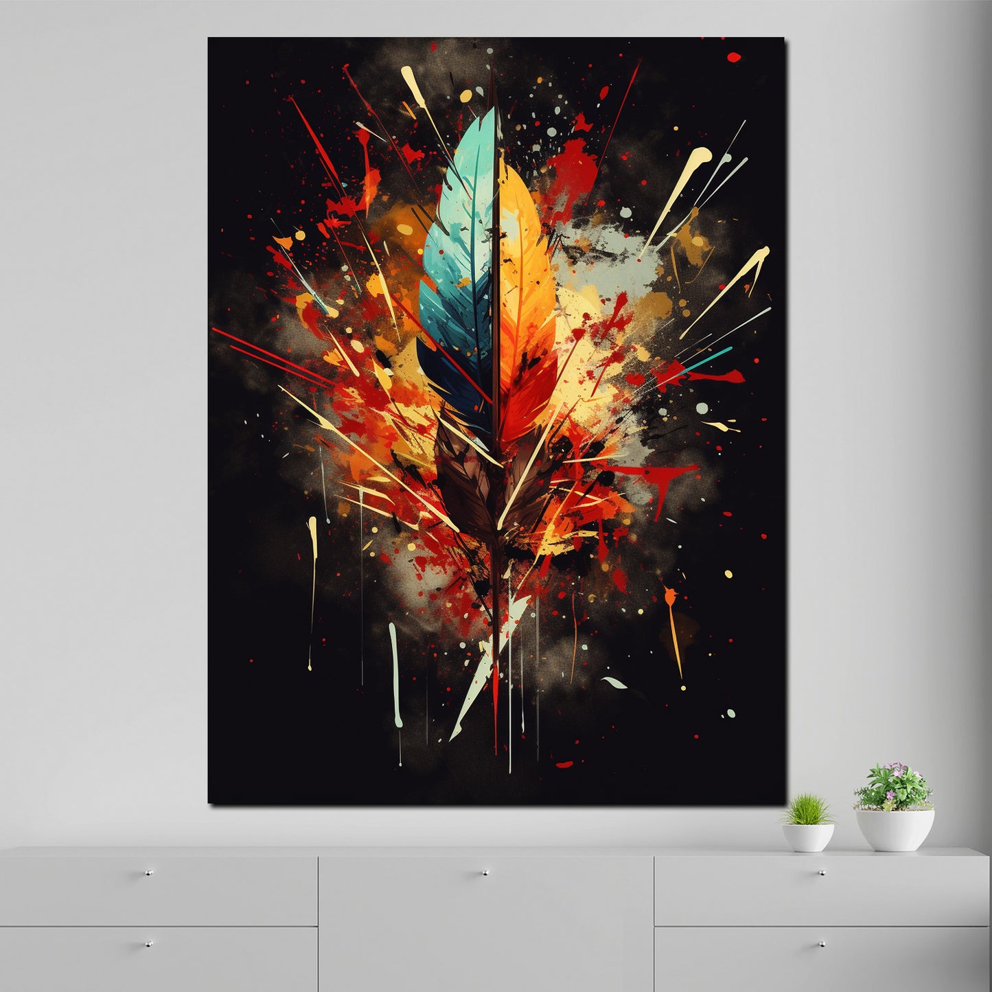 Wandbild abstrakt Feder Splatter Style