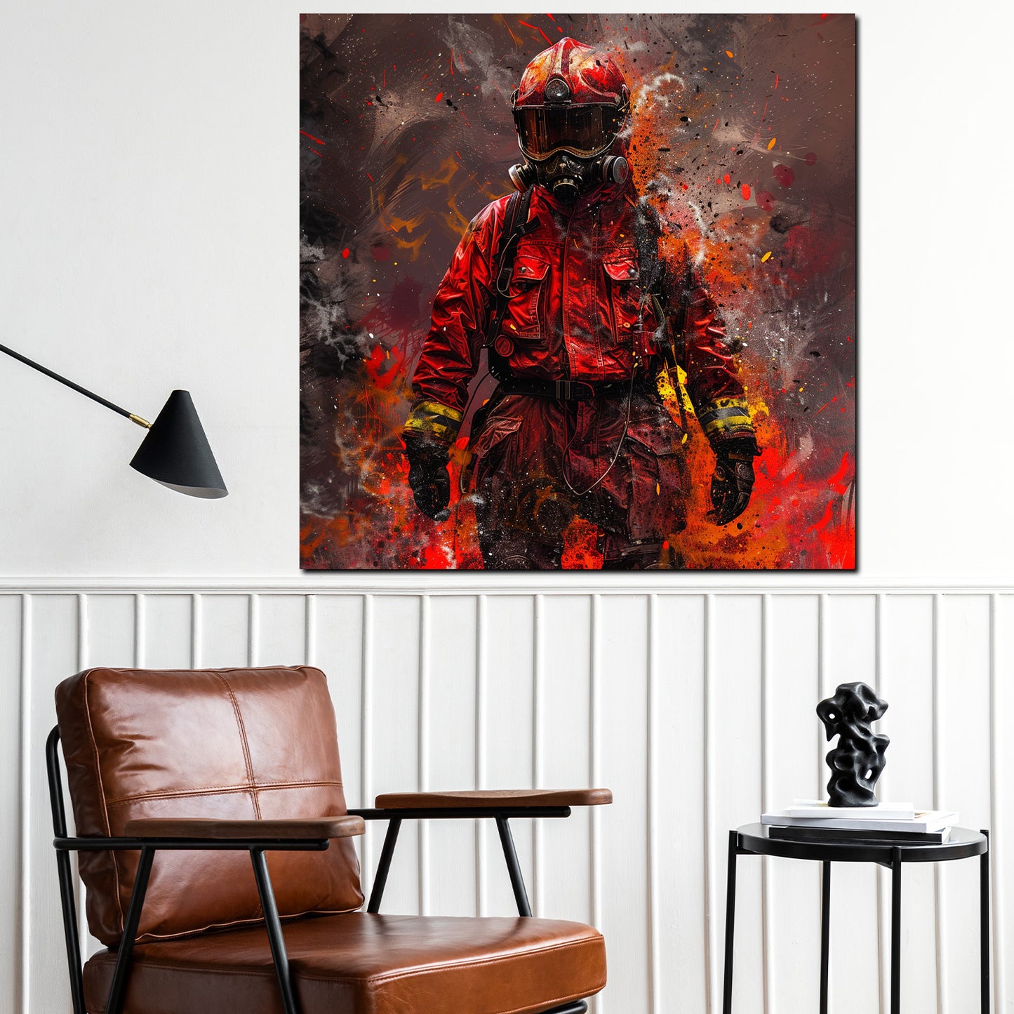 Wandbild abstrakt Feuerwehrmann Red Style