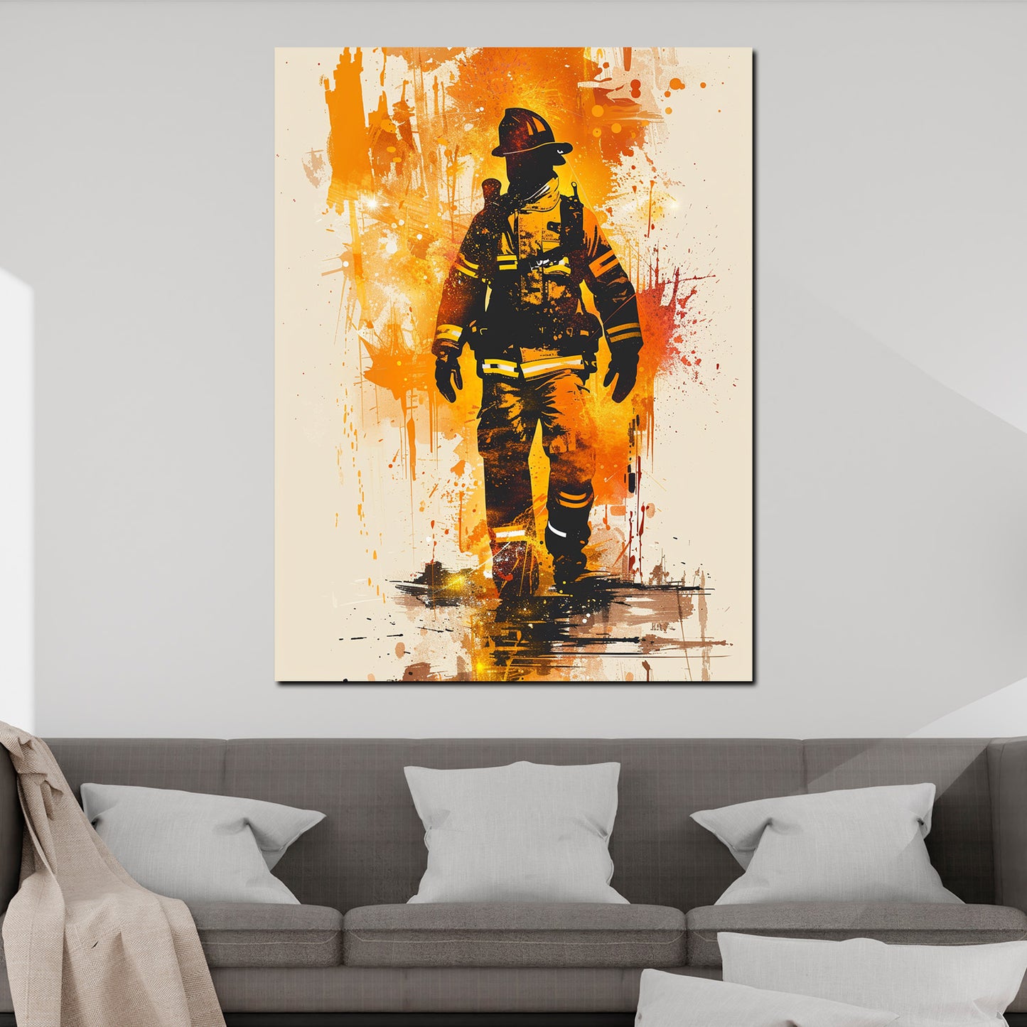 Wandbild abstrakt Feuerwehrmann splash