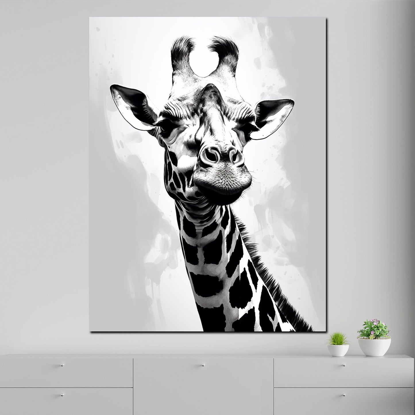 Wandbild abstrakt Giraffe schwarz weiß