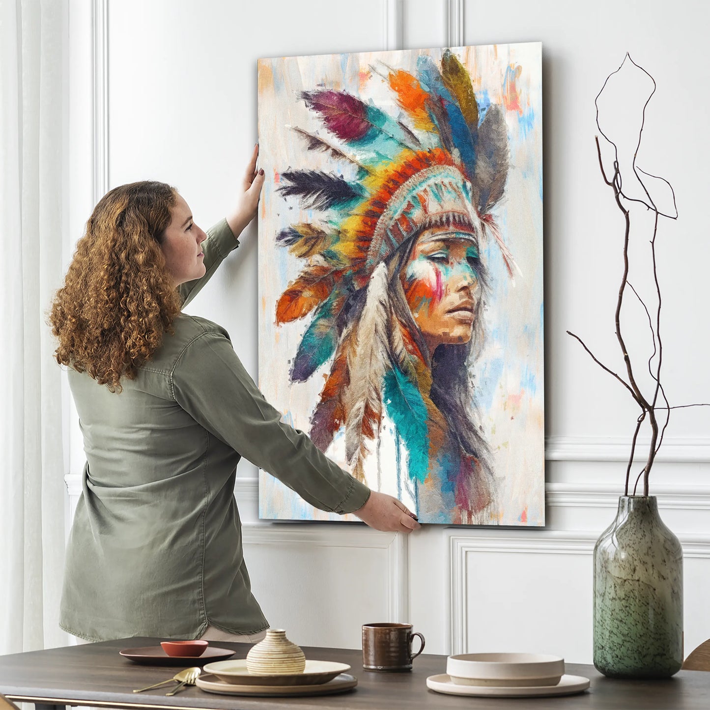 Wandbild abstrakt Indianerin Frau Apache