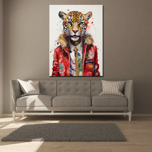 Wandbild abstrakt Leopard mit Krawatte Pop Art Cool Style