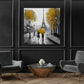 Wandbild abstrakt Paar mit Regenschirm in Paris Yellow Style