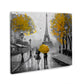 Wandbild abstrakt Paar mit Regenschirm in Paris Yellow Style