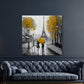 Wandbild abstrakt Paar mit Regenschirm in Paris Yellow Style