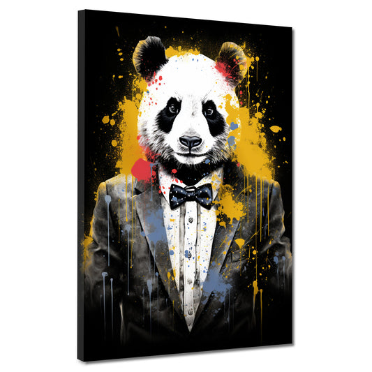 Wandbild abstrakt Panda im Anzug Pop Art Splash