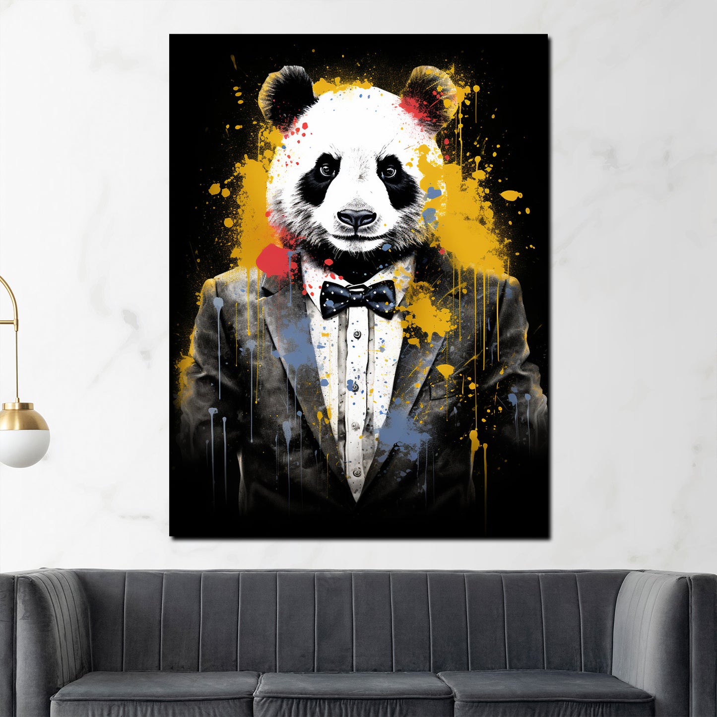 Wandbild abstrakt Panda im Anzug Pop Art Splash