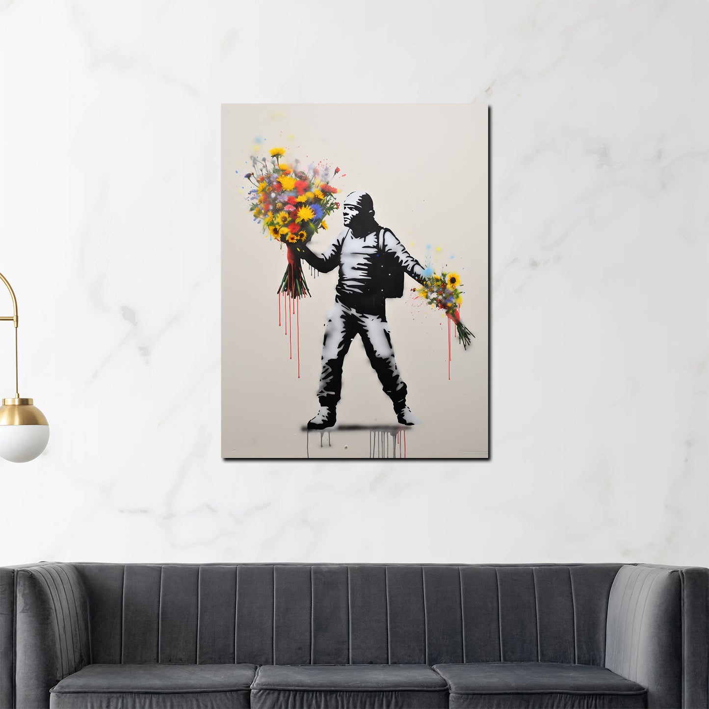 Wandbild abstrakt Street Art Mann mit Blumen