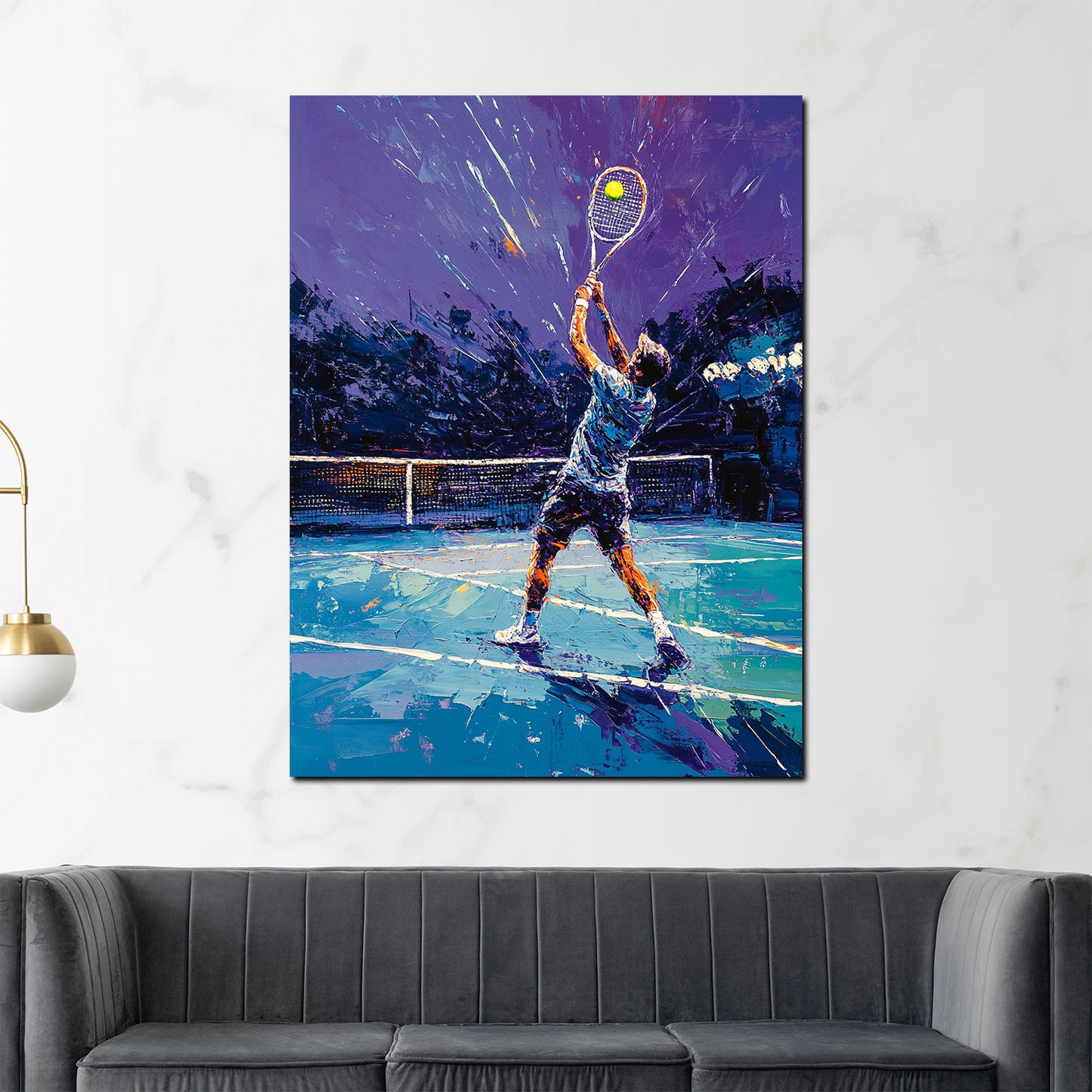 Wandbild abstrakt Tennis Spieler beim Aufschlag modern