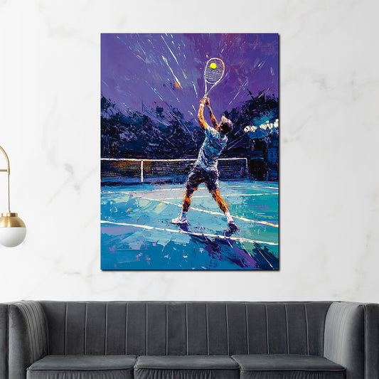 Wandbild abstrakt Tennis Spieler beim Aufschlag modern