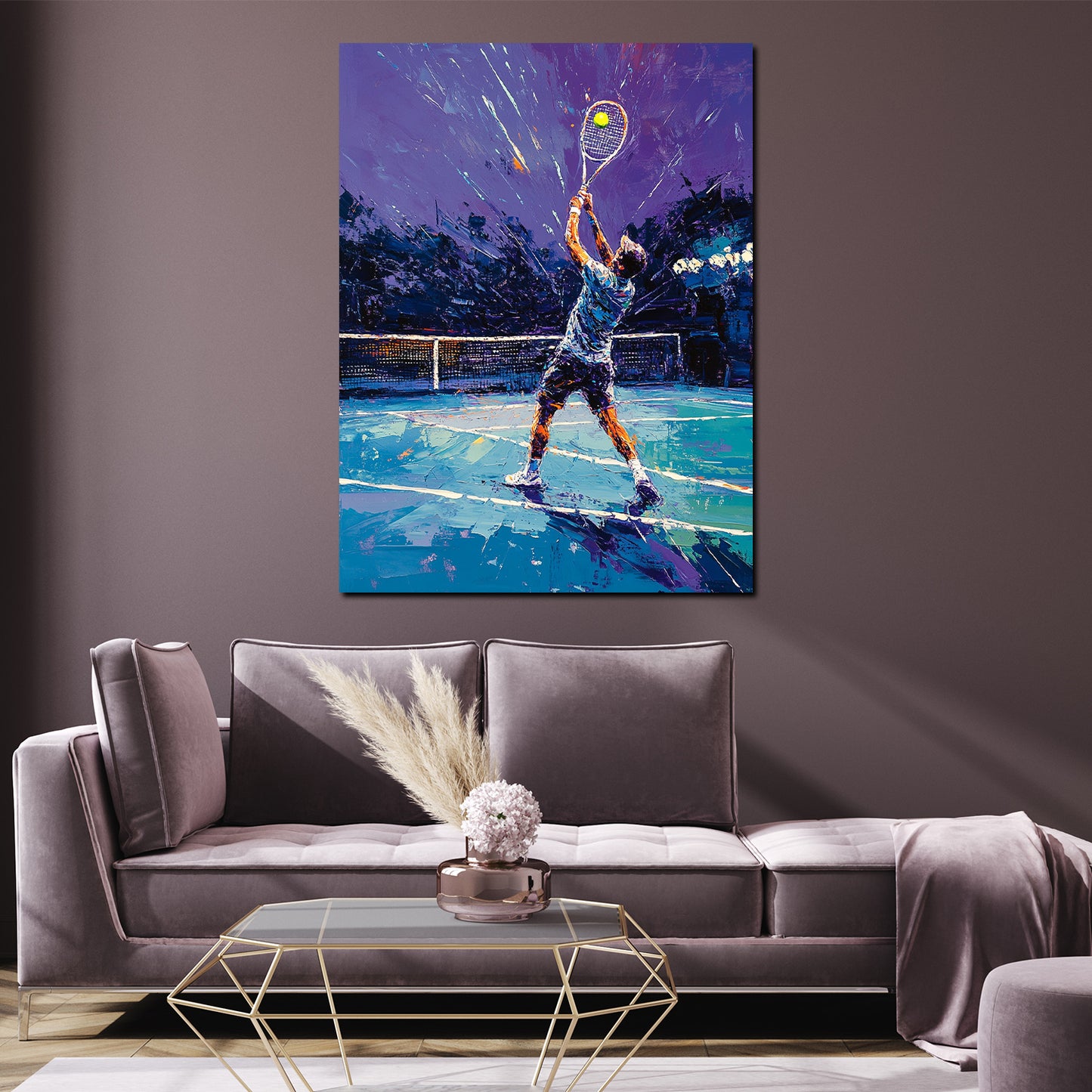 Wandbild abstrakt Tennis Spieler beim Aufschlag modern