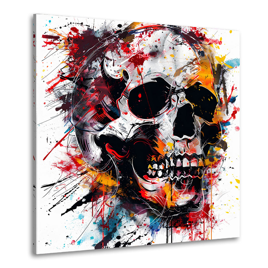 Wandbild abstrakt Totenkopf im bunten Pop Art Stil