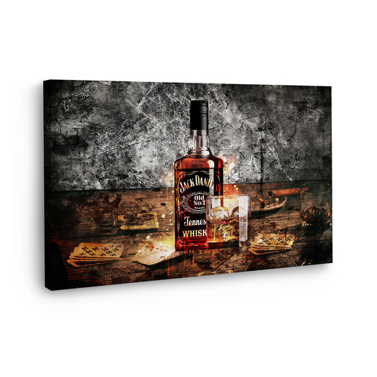 Wandbild abstrakt Whiskey Flasche und Glas Jack