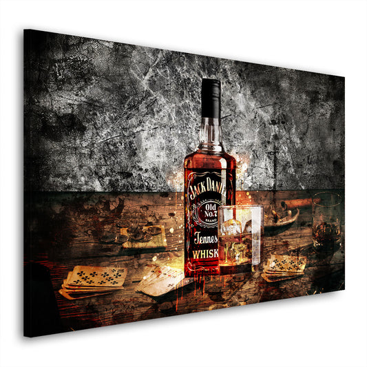 Wandbild abstrakt Whiskey Flasche und Glas Jack