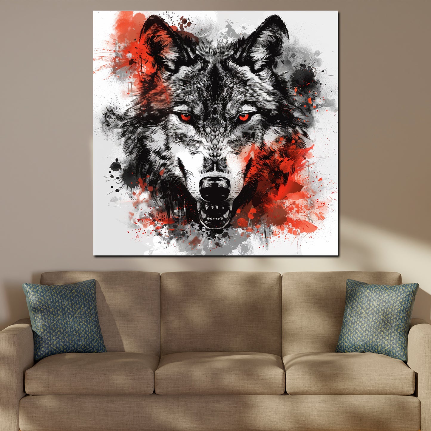 Wandbild abstrakt Wolf mit roten Augen