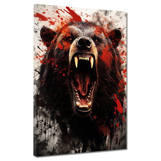 Wandbild abstrakt aggressiver Bär Splash Red Style