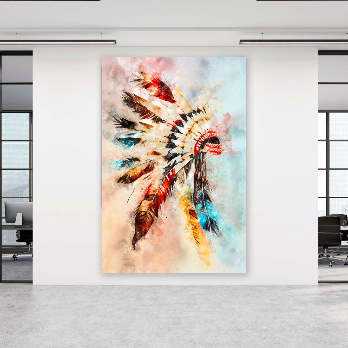 Wandbild abstrakt indischer Federschmuck Apache Colour