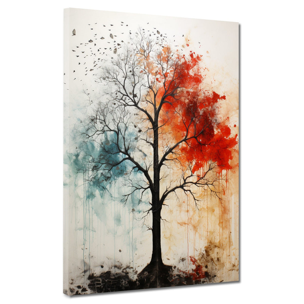Kahler Baum in Rot und Blau – Wandbild