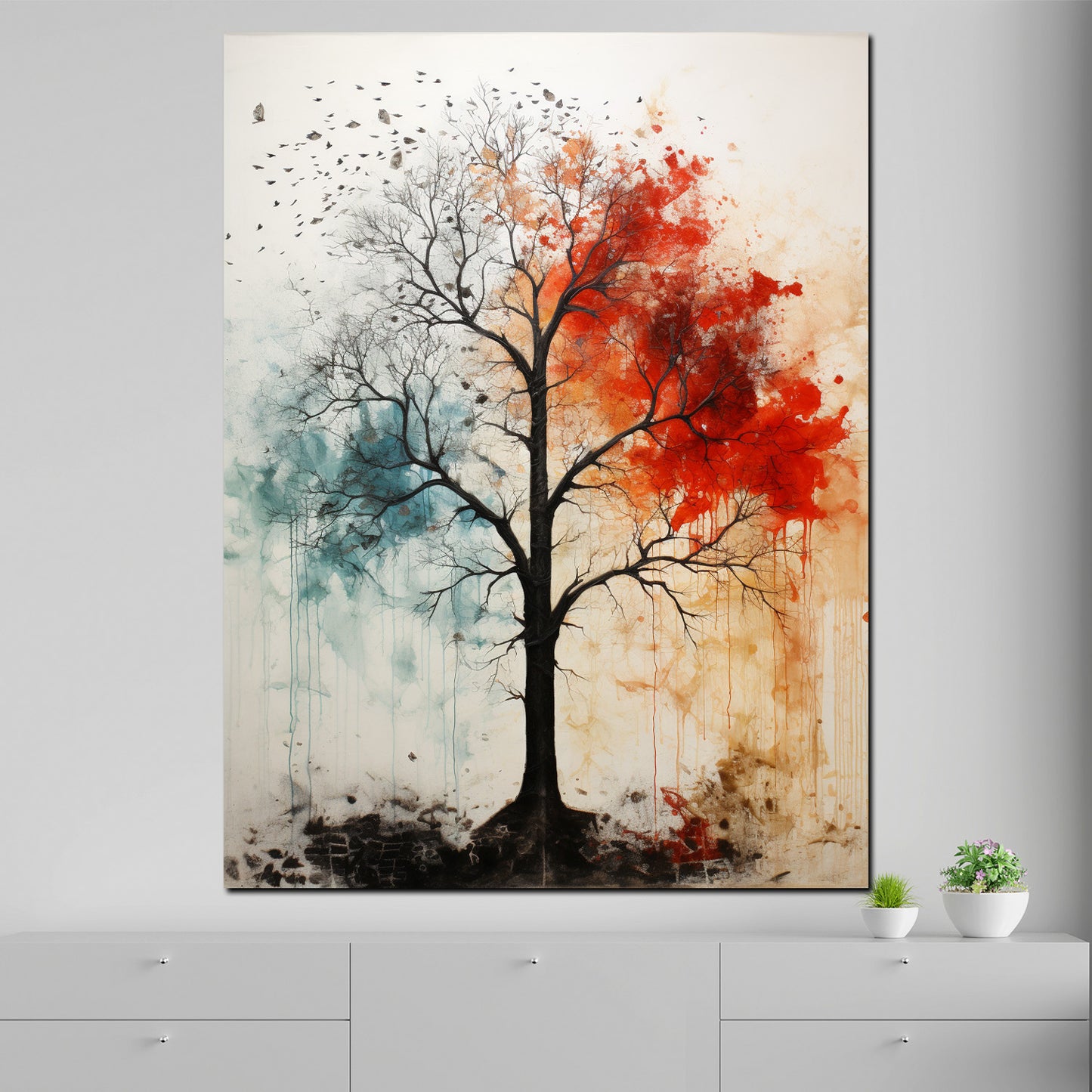 Wandbild abstrakt kahler Baum rot blau