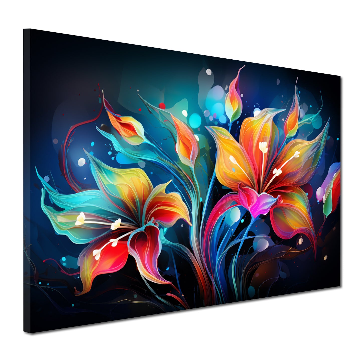 Wandbild abstrakt leuchtende Blumen dark mode