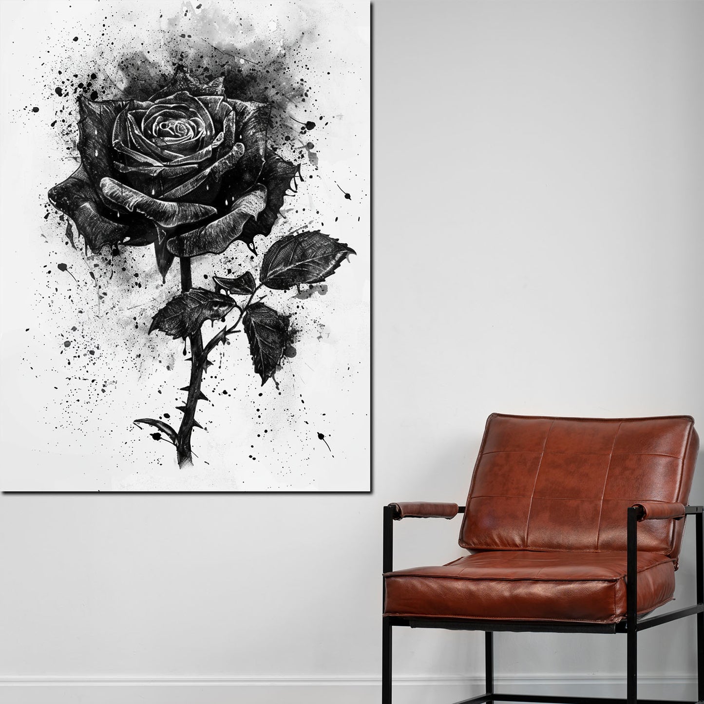 Wandbild abstrakt schwarze Rose auf weißem Hintergrund