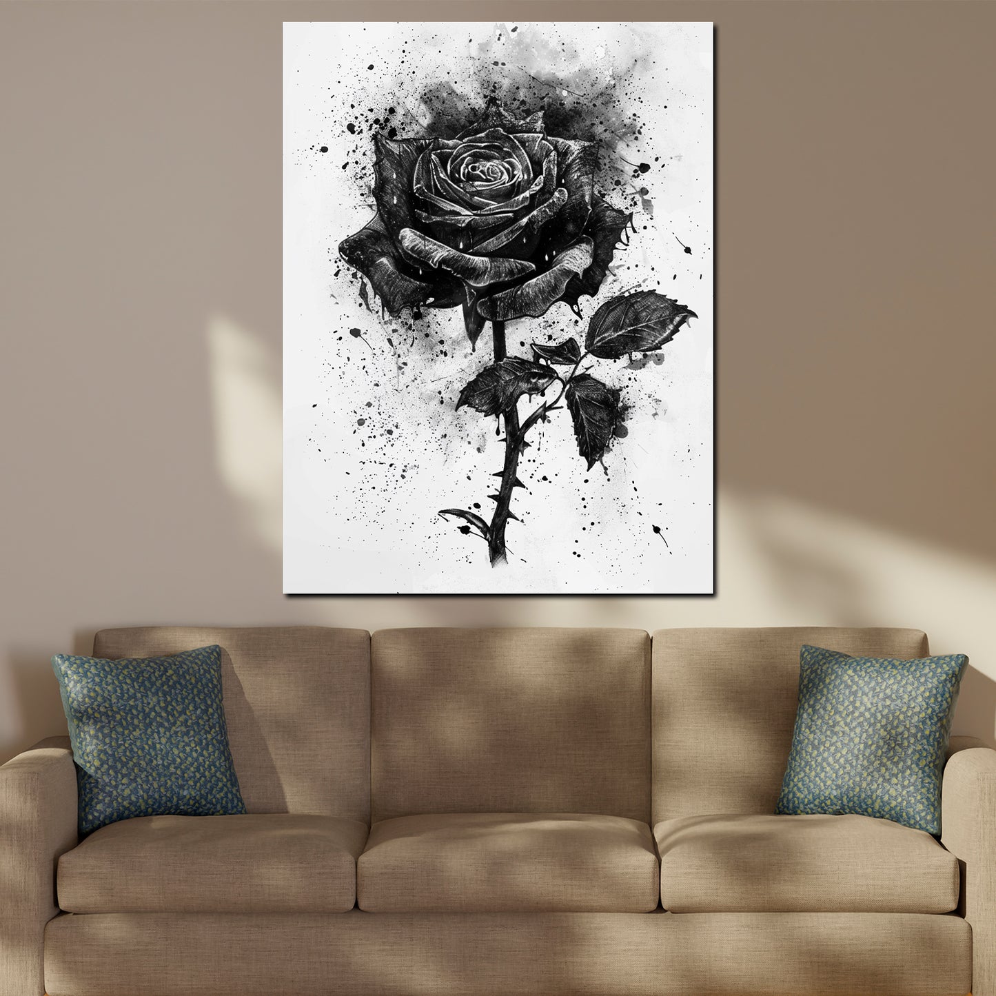 Wandbild abstrakt schwarze Rose auf weißem Hintergrund