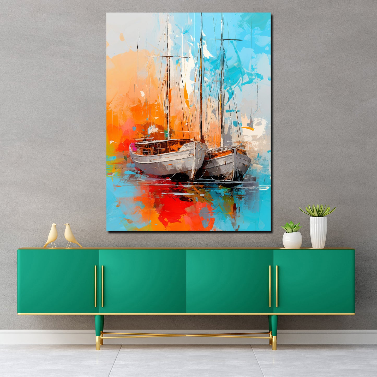 Wandbild abstrakt zwei Segelboote Painting Style