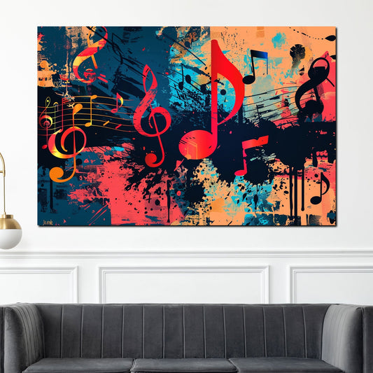 Bunte Musiknoten als Acrylglasbild im Wohnzimmer